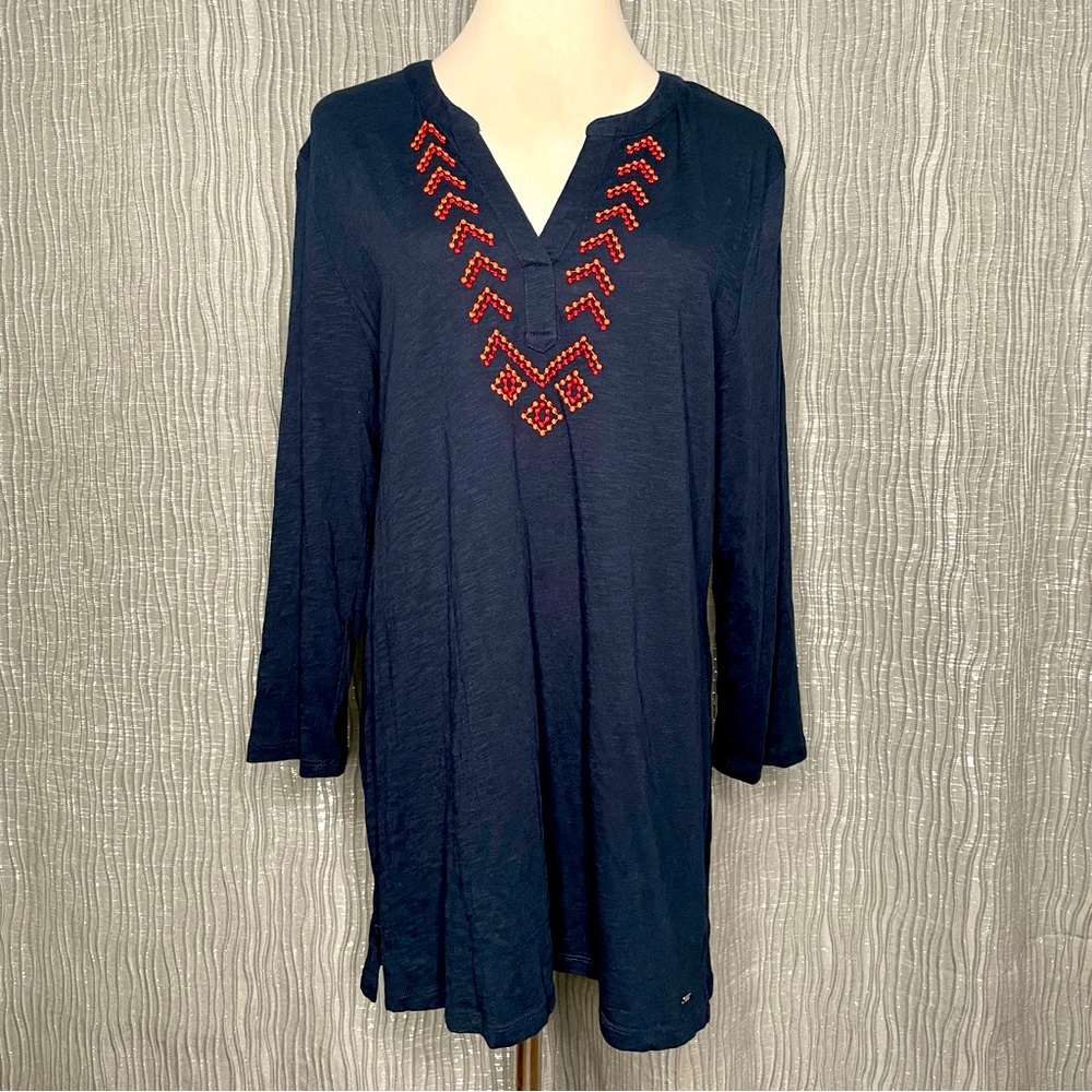 Tommy Hilfiger split neck embroidered tunic. NWOT